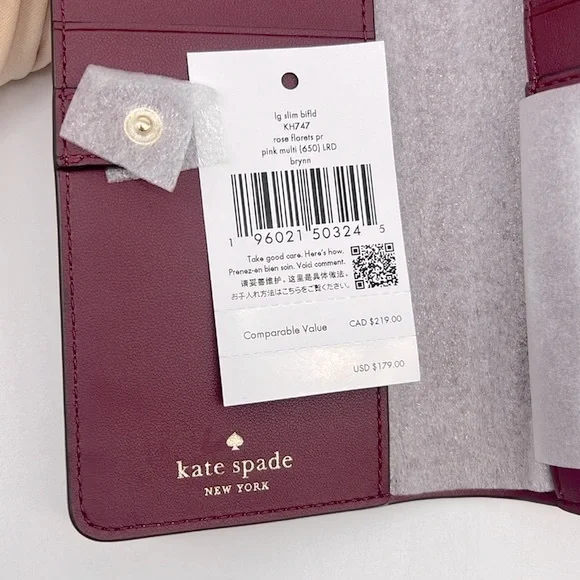 Kate Spade Brynn Rose Florets Large Slim Bifold Wallet Pink